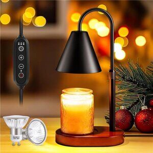 Candle Warmer Lamp with Timer Dimmer Adjustable Height, Wood Base Electric Top